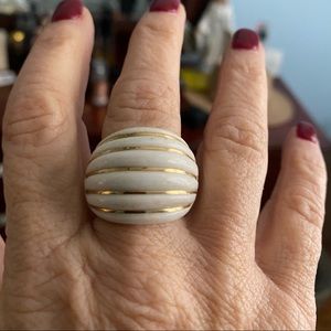 Ross Simon white jade ring  with 14k yellow gold
